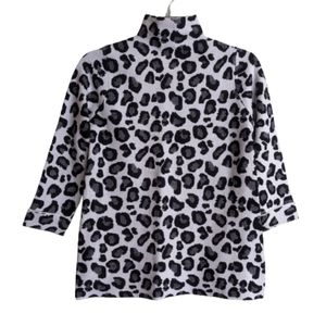 Tahari Sweater Leopard Print Black White Mock Neck Size XS